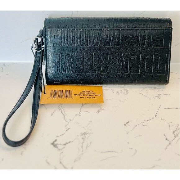 Steve Madden Mason Clutch Wristlet Wallet Black Embossed Smartphone Cell Case - Picture 3 of 4